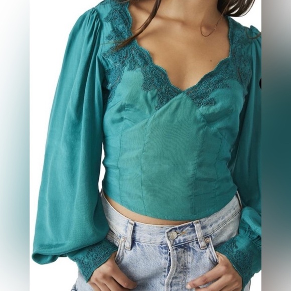 New Free People Janelle Lace Top in Green Jade SZ S 🔥🔥🔥 - Picture 1 of 7